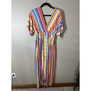 Harper Heritage Colorful Striped Maxi Dress Womens Size XS Summer Beachy Pockets